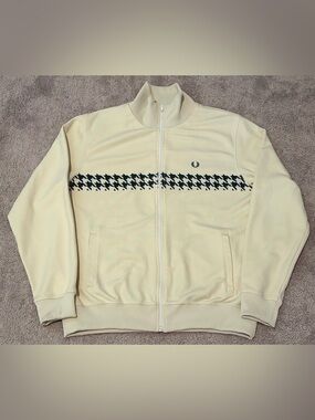 Fred Perry Sportswear Cream Houndstooth Track Jackets Men’s Size Large
